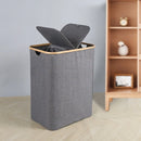 Cesto de Roupa Suja 70 LITROS Lavanderia Bambu c/ Tampa Retangular Forrado Quarto Banheiro Dobrável