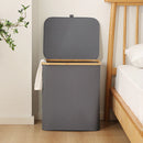 Cesto de Roupa Suja 70 LITROS Lavanderia Bambu c/ Tampa Retangular Forrado Quarto Banheiro Dobrável